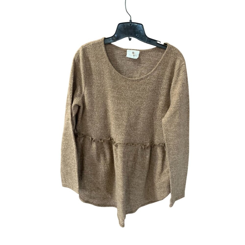 Betsey Boutique Shop Womens Size XL Sweater Shirt Pendlum Long SLeeve Ruffle Det